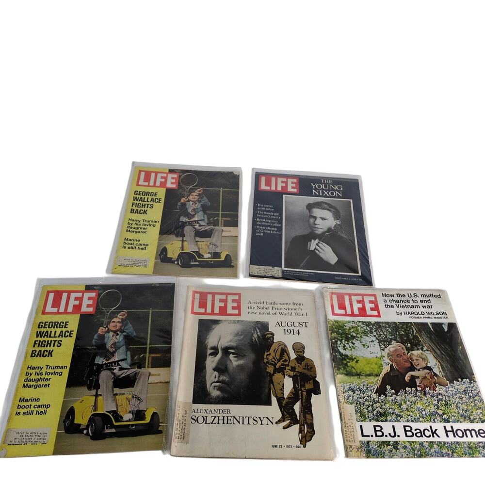 Set of 5 1970s Life Magazines LBJ Nixon George Wallace Solzhenitsyn 1971 1972
